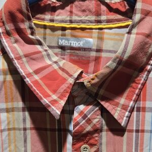 Marmot Men’s Coral and Cream Plaid Button-Down Shirt